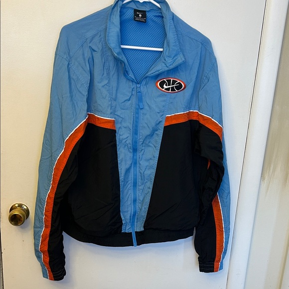 Nike Light Blue and Black Colorblock Windbreaker with Red Trim Medium Vintage